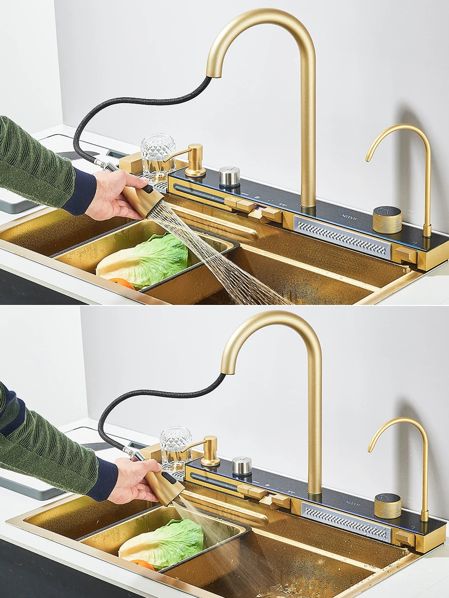 304 Stainless Steel Waterfall Sink Large Slot Integrated