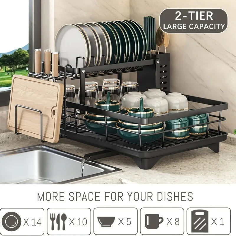 2-Tier Dish Drying Rack Large Durable Rust-Proof 2-Tier