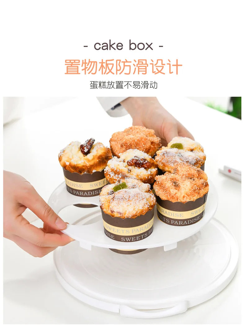 Plastic Round Cake Box Carrier Handle Pastry Storage