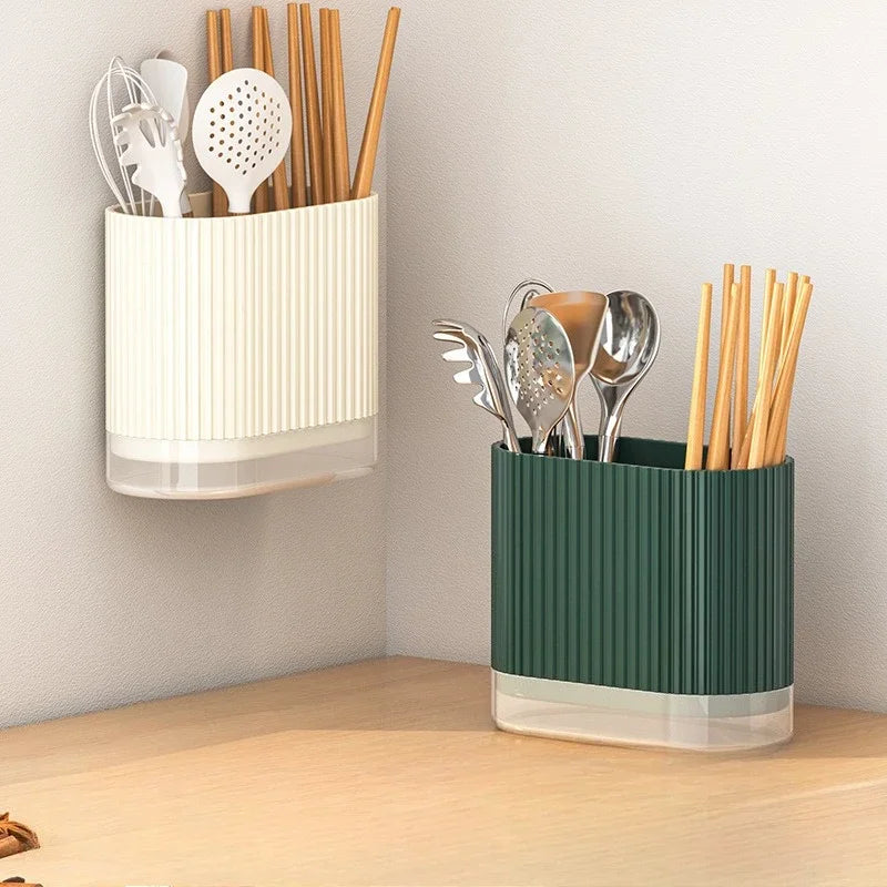 Wall Mount Chopsticks Holder Drain Dry Utensil Organizer