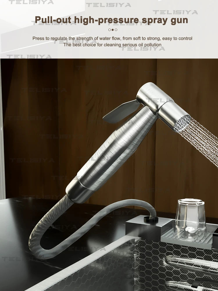Stainless Steel Sink Digital Display Waterfall Large Slot