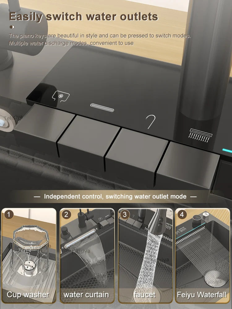 Various Waterfall Sink Stainless Steel Large Slot Digital