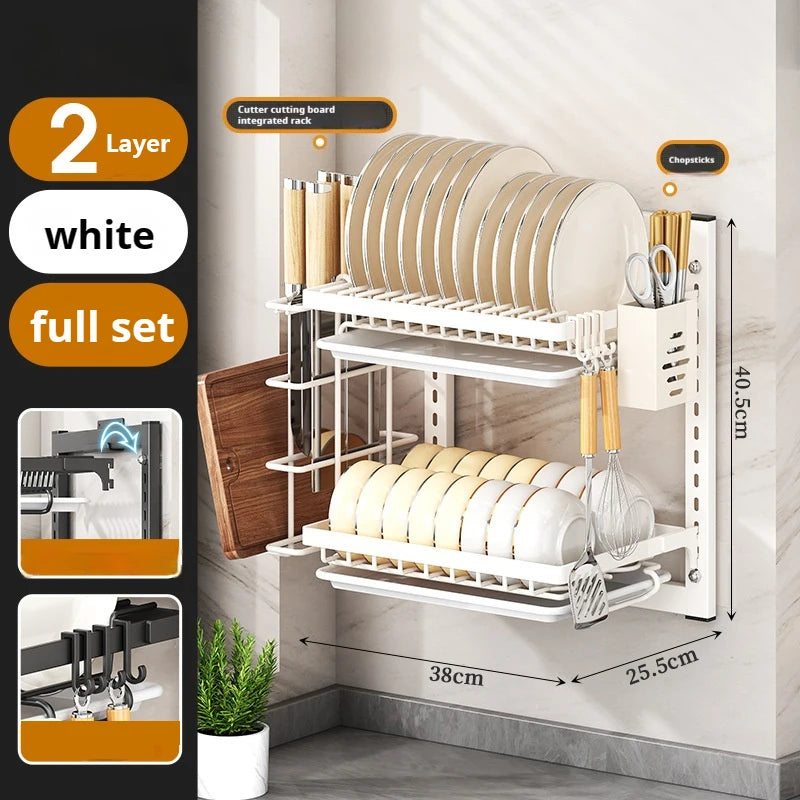 Layer Dish Rack Wall Mounted Storage Rack No-Hole