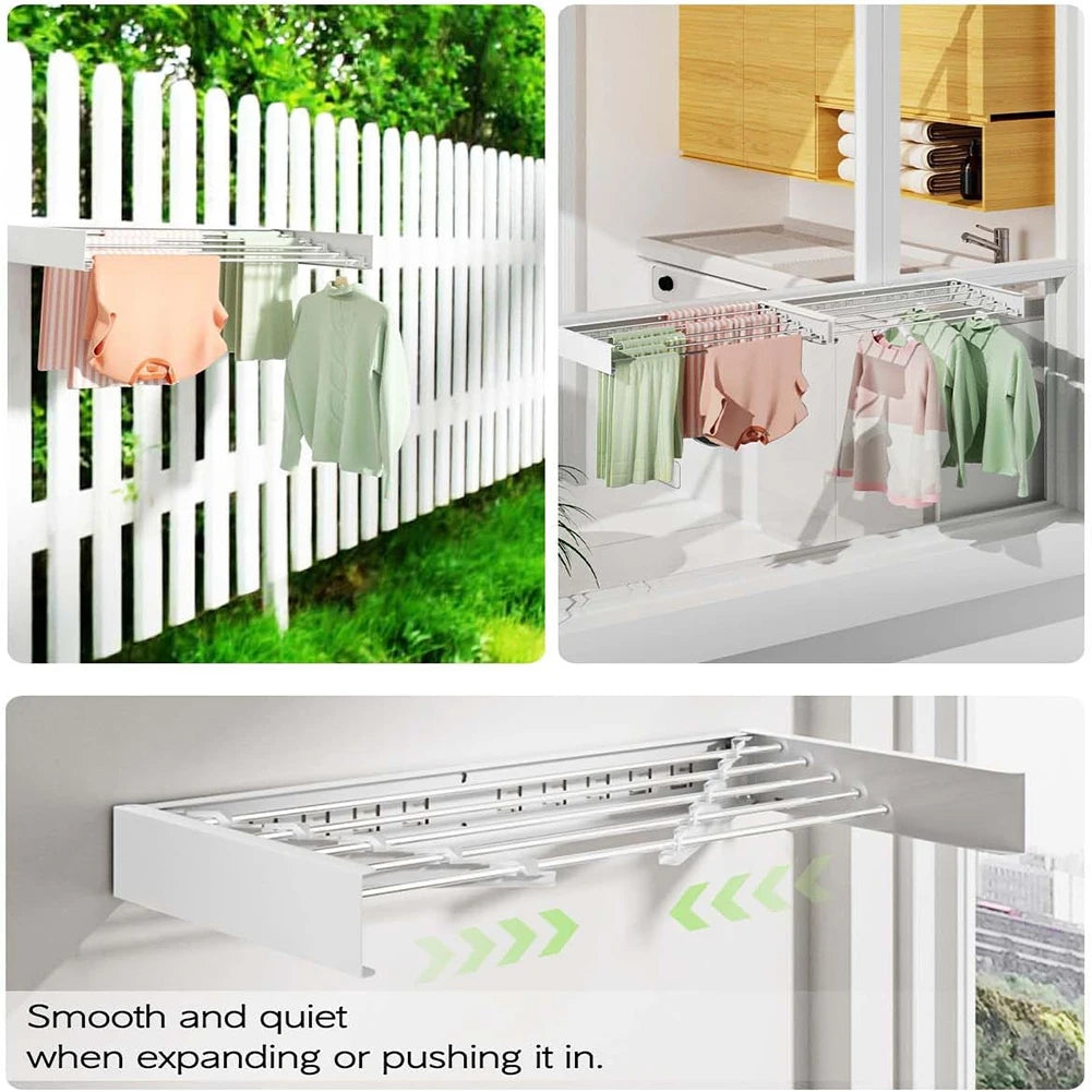 Wall Mounted Clothes Drying Rack Indoor Retractable Collapsible