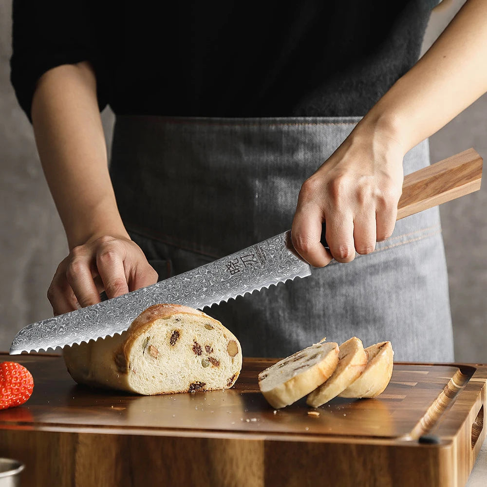 Bread Knife Hand Forged Damascus Steel Japanese Chef