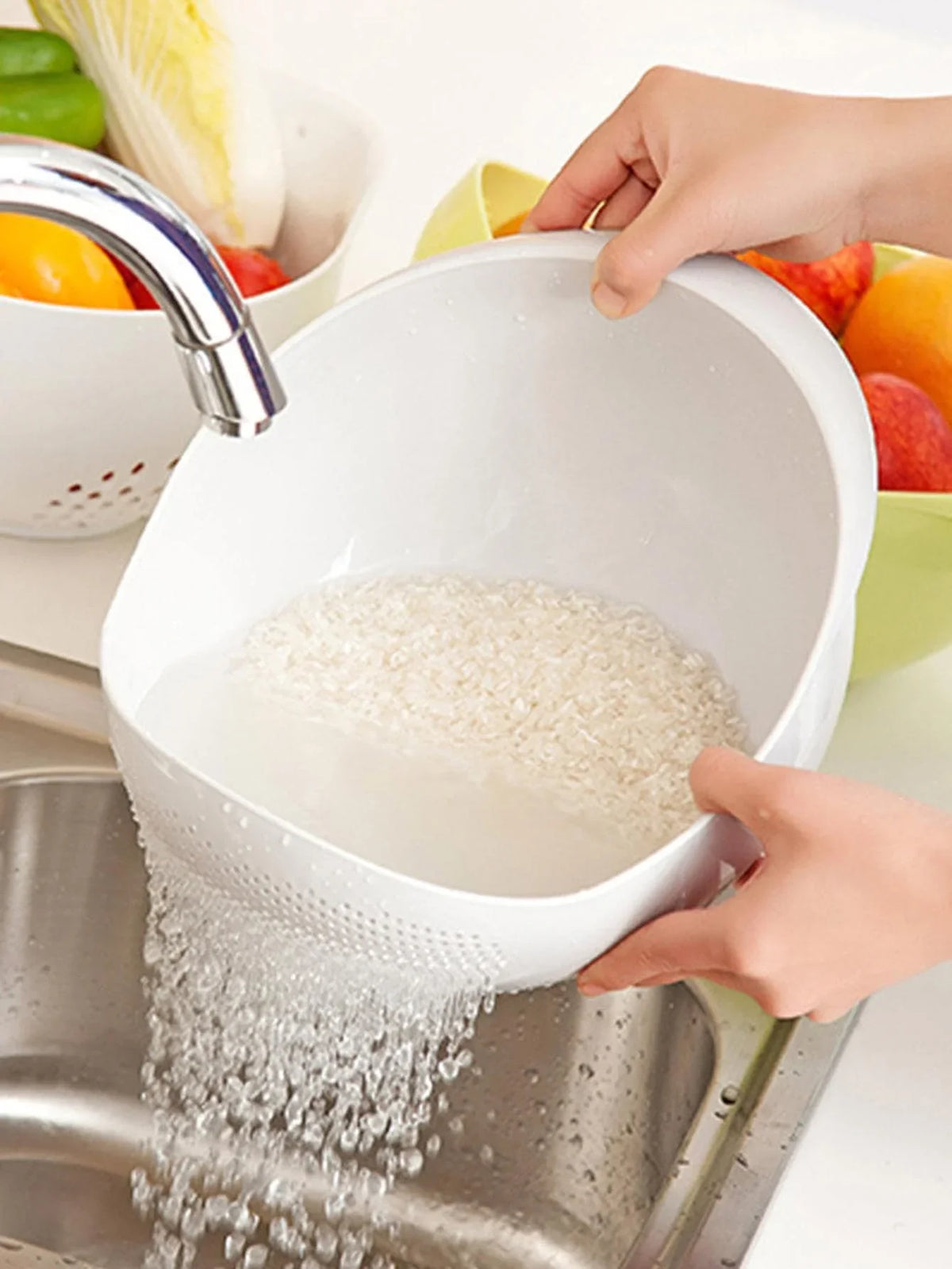 1pc-Silicone Colander Rice Bowl Drain Basket Fruit Bowl