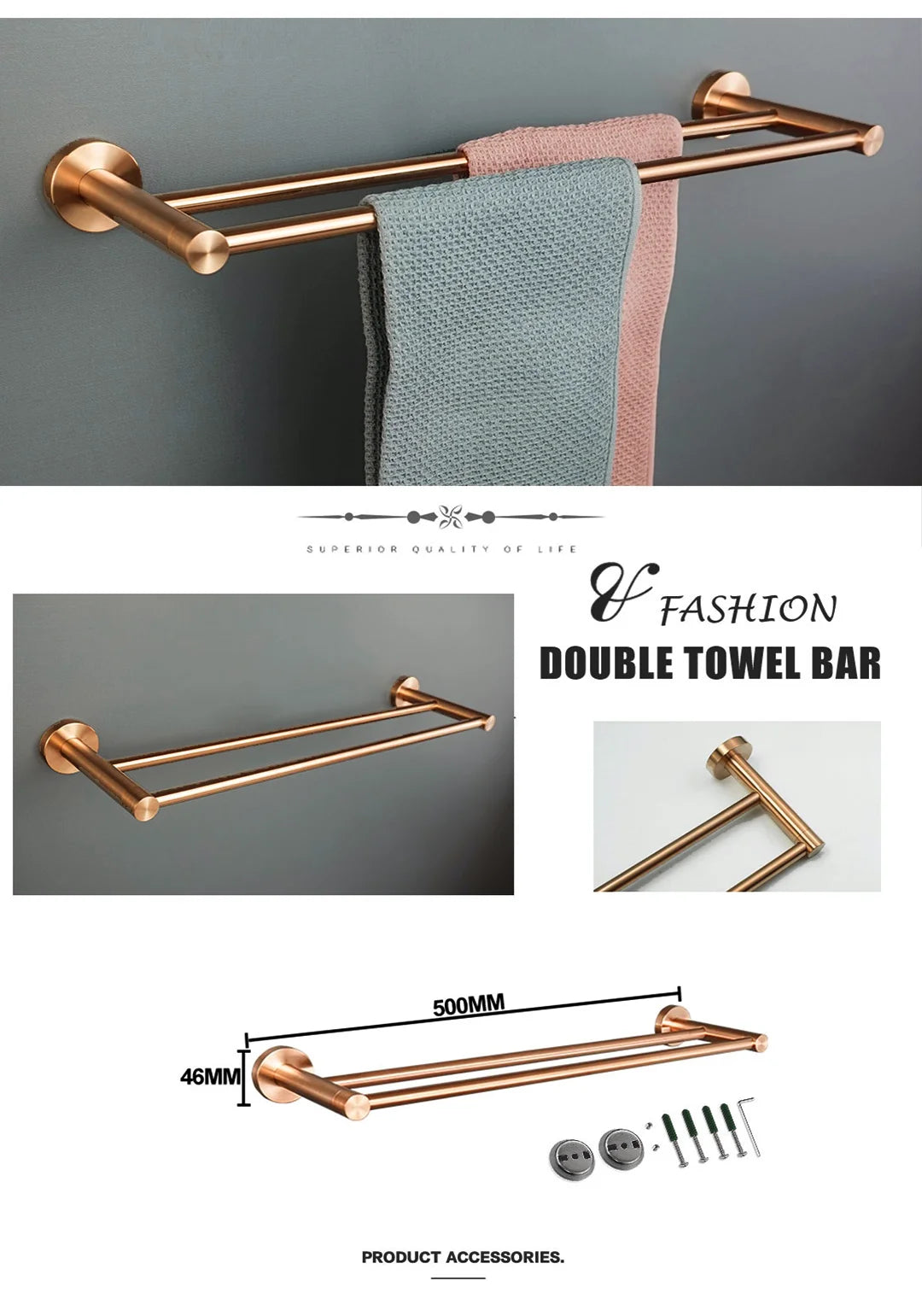 Brushed Rose Gold 304 Stainless Steel Bathroom Pendant