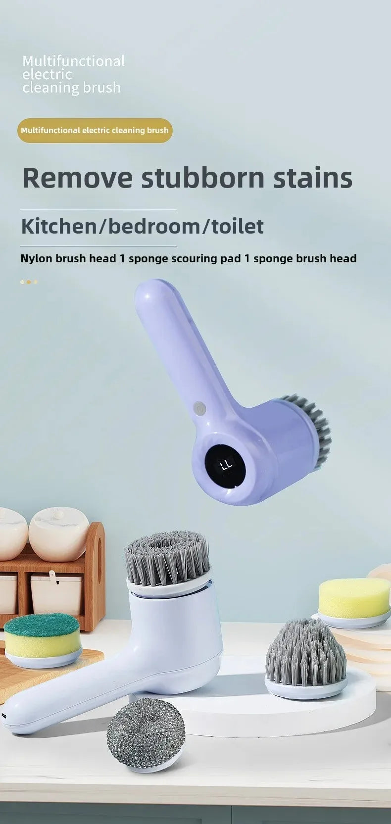Electric Cleaning Brush Usb Rechargeable Scrubber Bathroom