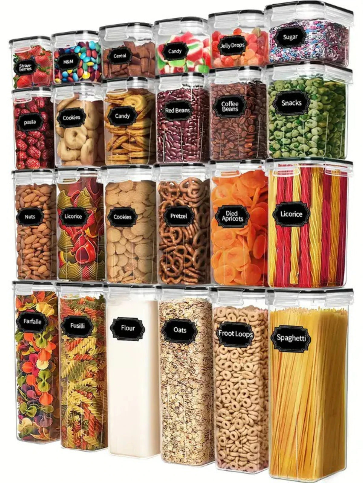 24pcs Airtight Food Storage Containers Labels Flour Grains