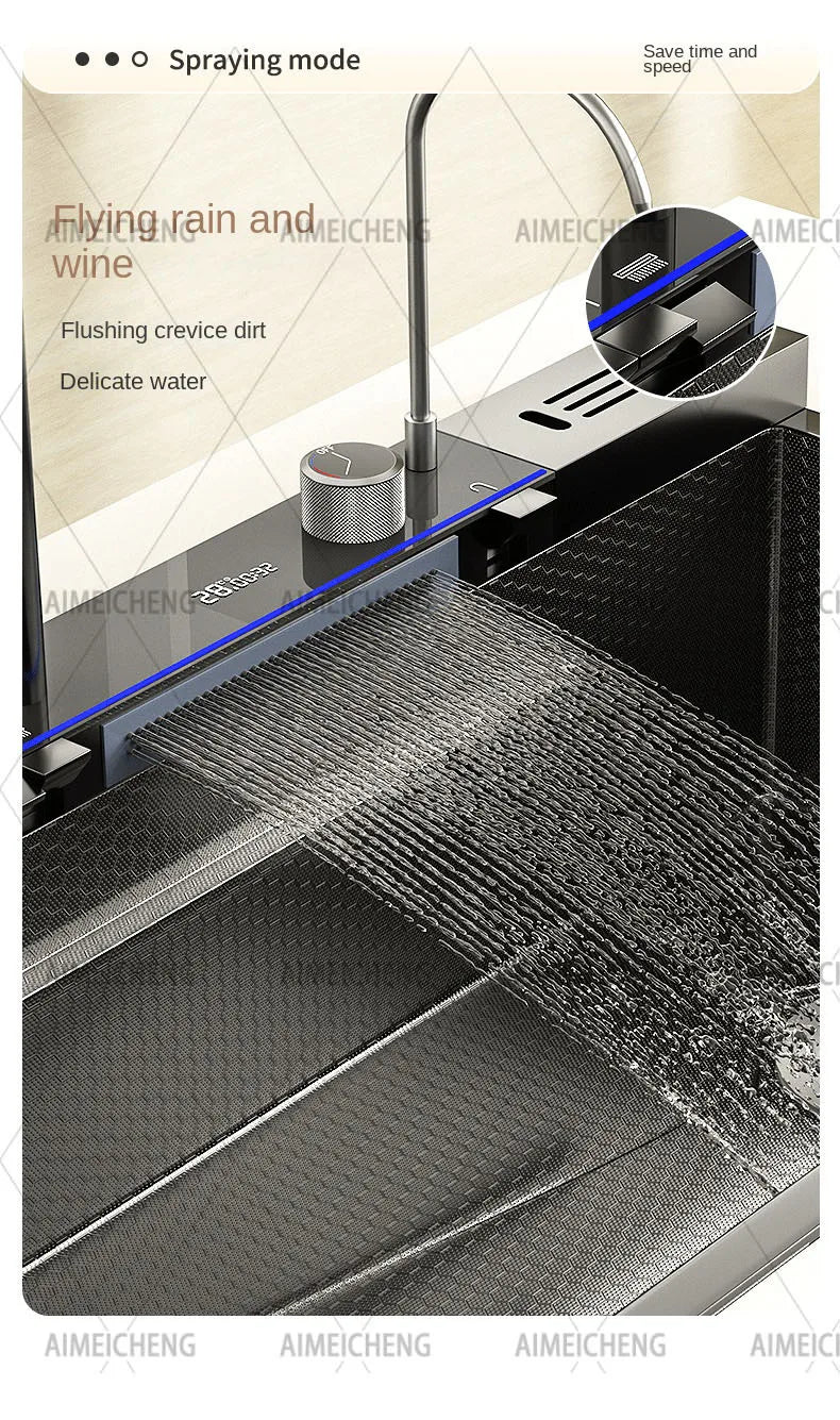 304 Stainless Steel Waterfall Sink Digital Display Large