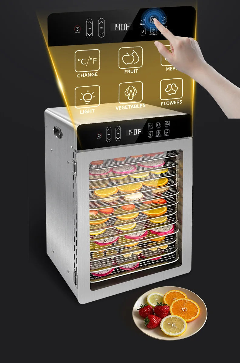 Smart Touch Screen Food Dehydrator 12 Layers Stainless