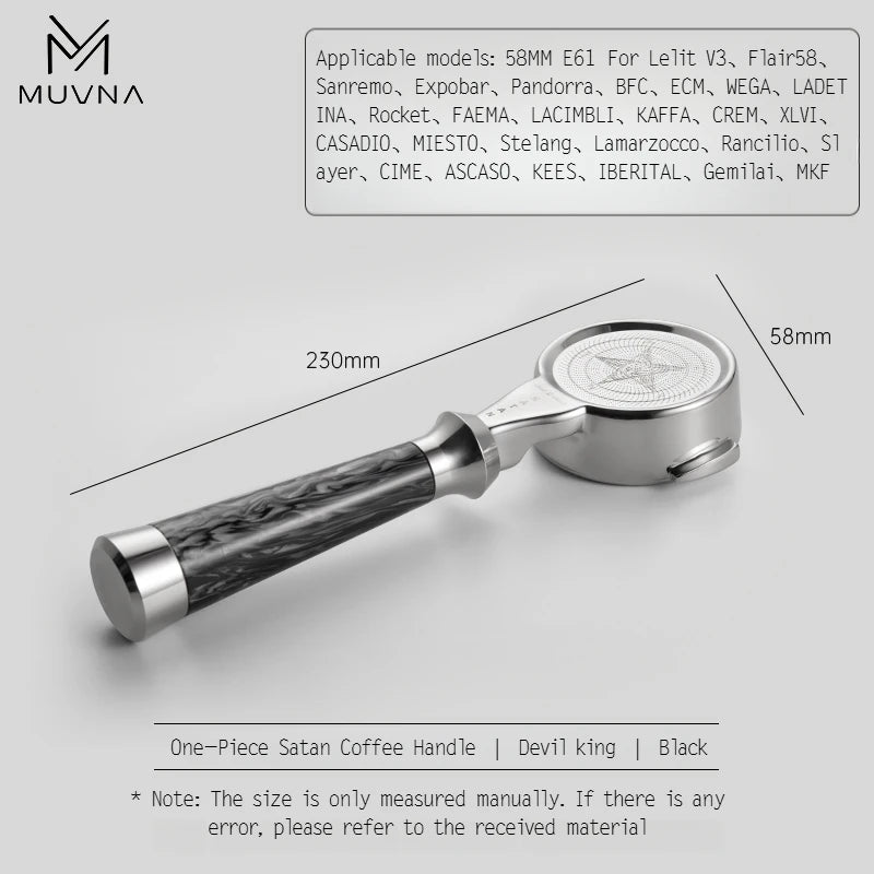 Muvna Espresso One-Piece Portafilter Satan Series 58mm E61