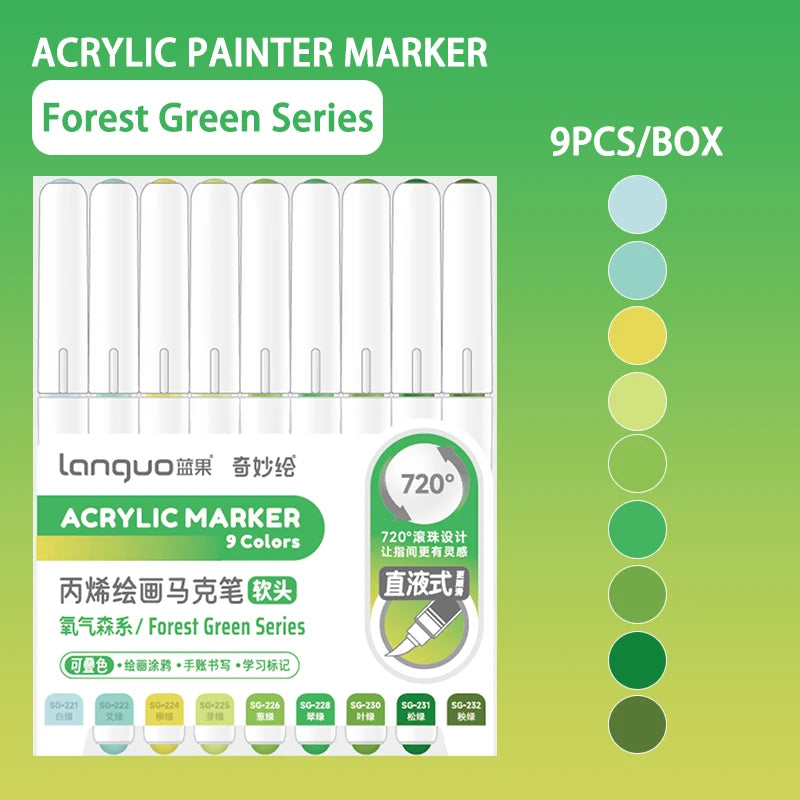 Languo 9pcs/Box Soft Brush Acrylic Marker Pen Diy