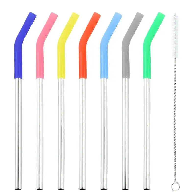 1set Long Stainless Steel Straw Silicone Straw Sleeve