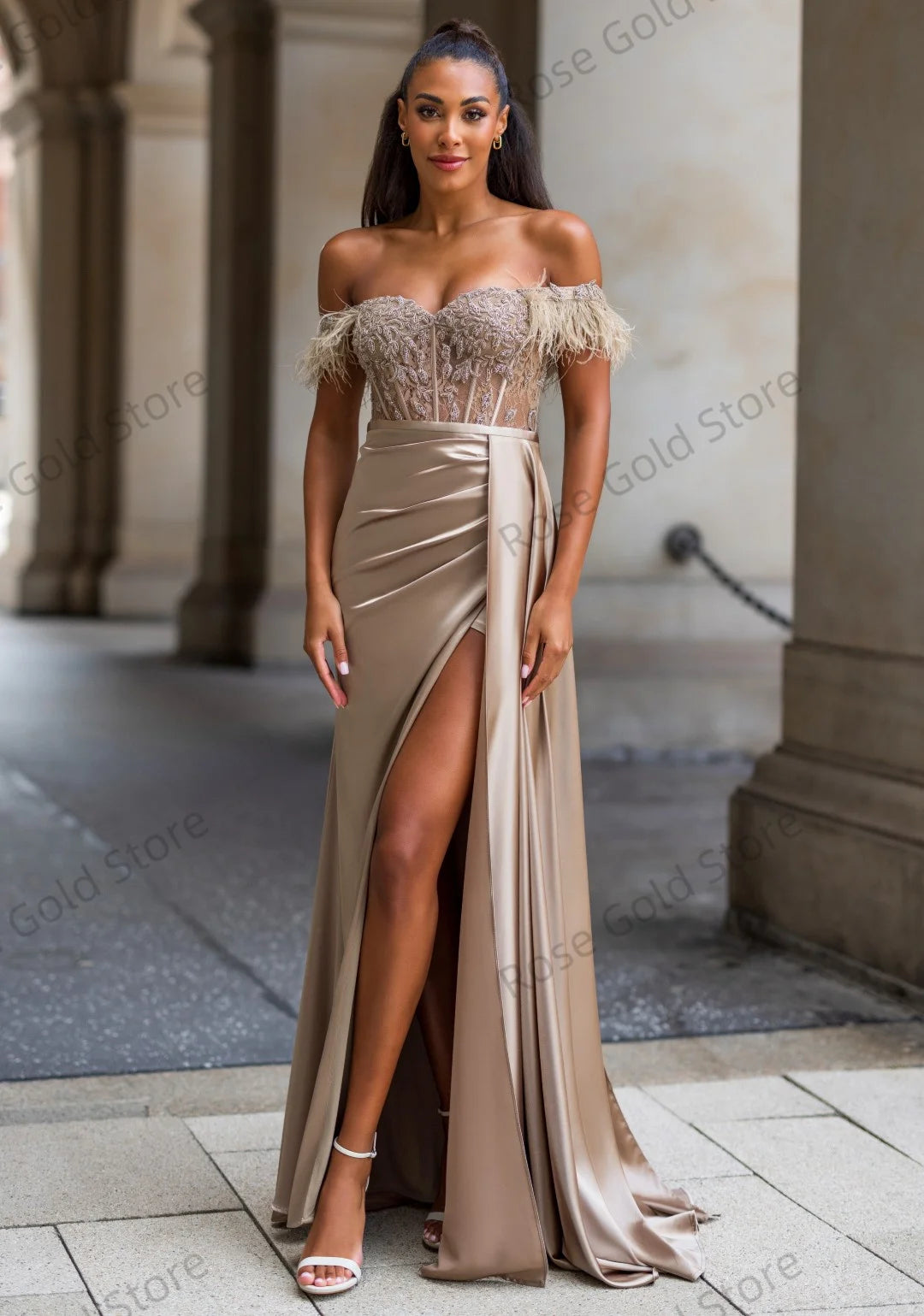 Sexy Stain Evening Dresses Women Customized High Slit
