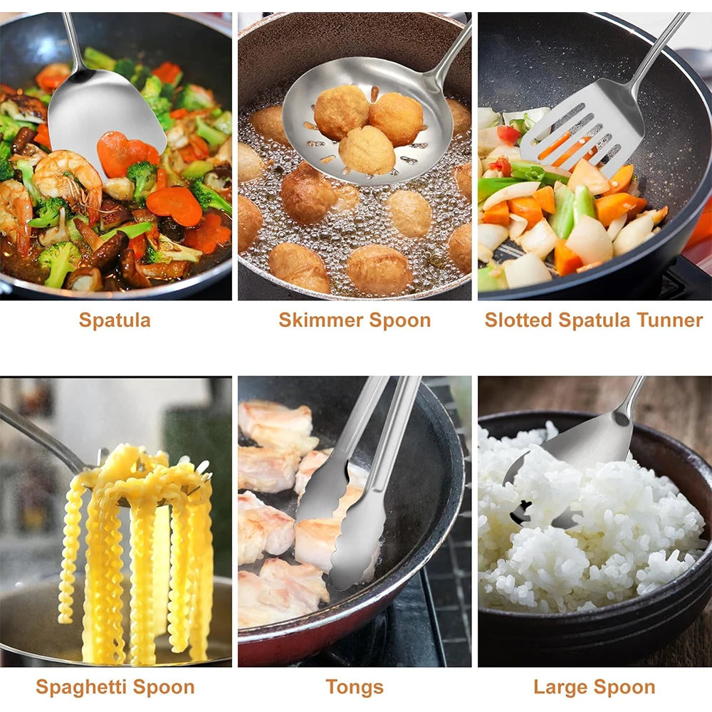 Lmetjma 304 Stainless Steel Utensils All Metal Long
