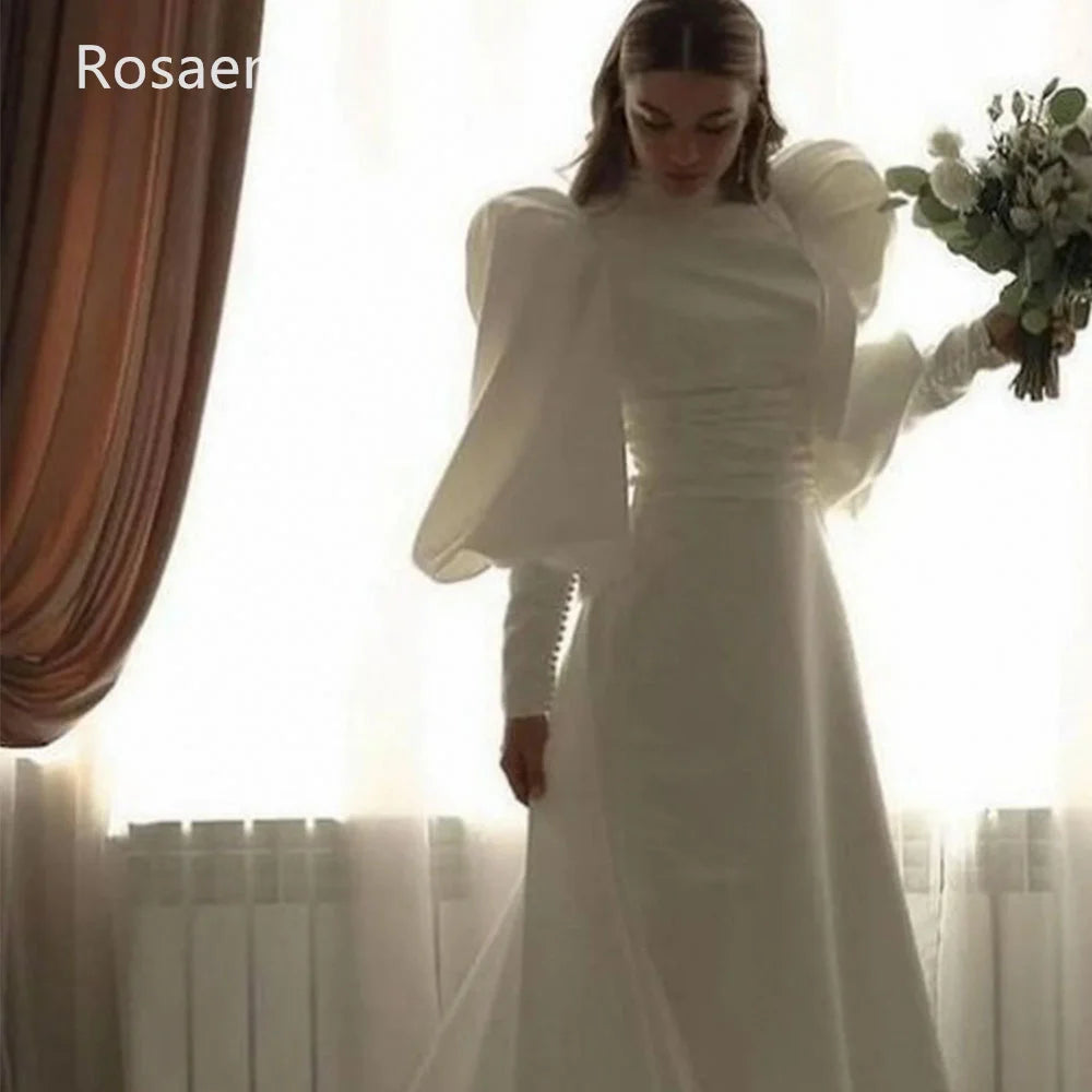 Customized High Quality A-Line Ivory Wedding Dress Puff