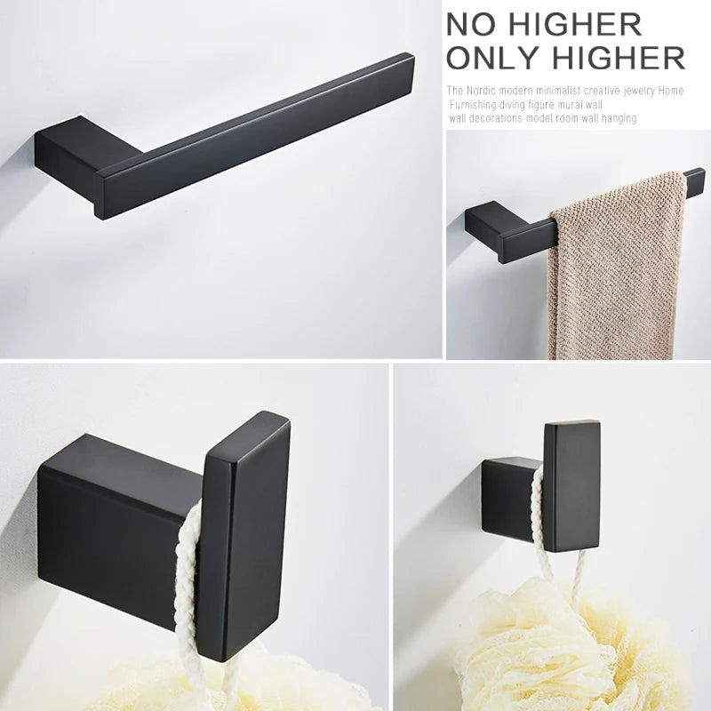 Matte Black Hook Towel Rack 304 Stainless Steel