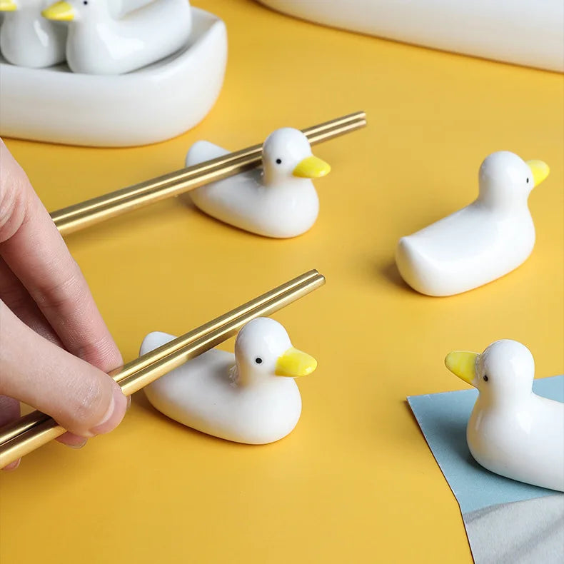 1-3pcs Duck Shape Ceramic Chopsticks Holder Spoon Rest