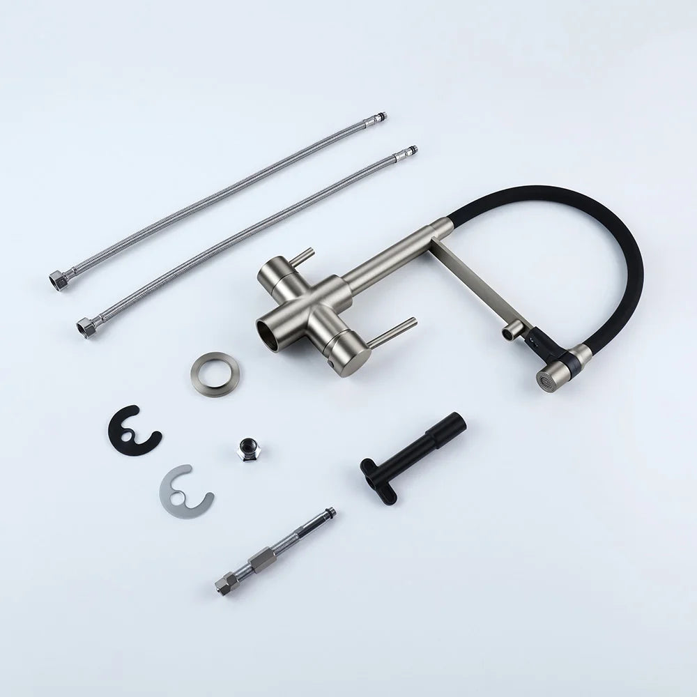 Brushed Nickel Faucet Pull Out Double Handle Tap