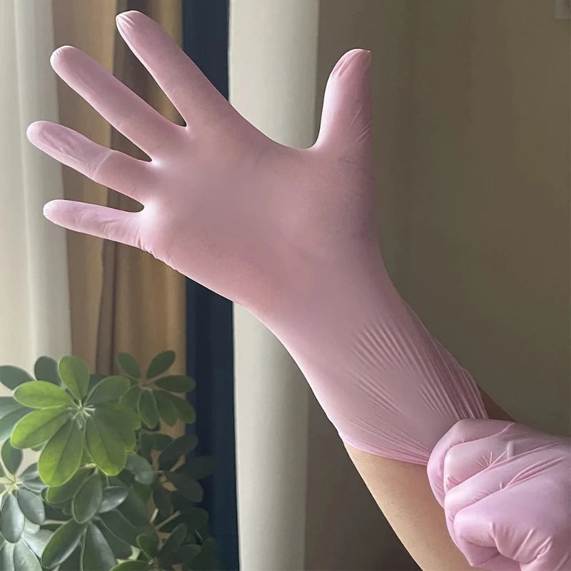100/50/20pcs Light Pink Disposable Nitrile Gloves Waterproof