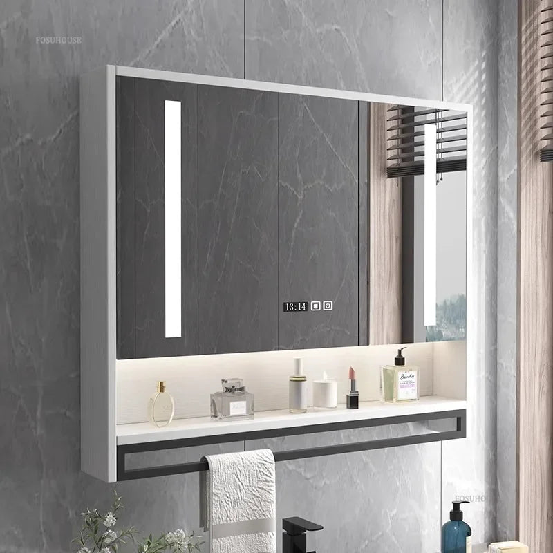 Smart Bathroom Mirror Cabinets Wall-Mounted Backlight Anti-Fog