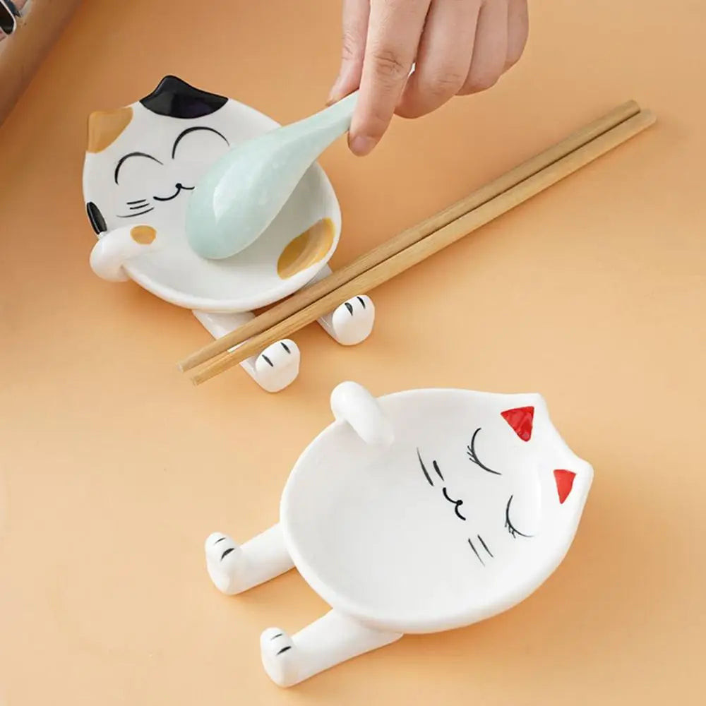 Cooking Cartoon Spoon Rest Cat Design Ceramic Spoon