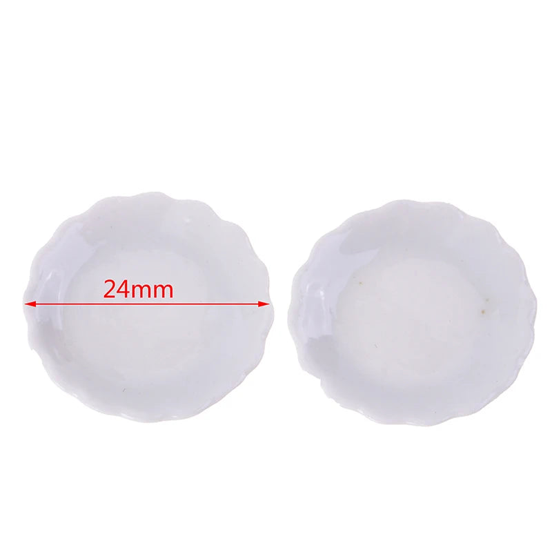 2pcs 12 Dollhouse Miniature Ceramic Plate Dessert Lace