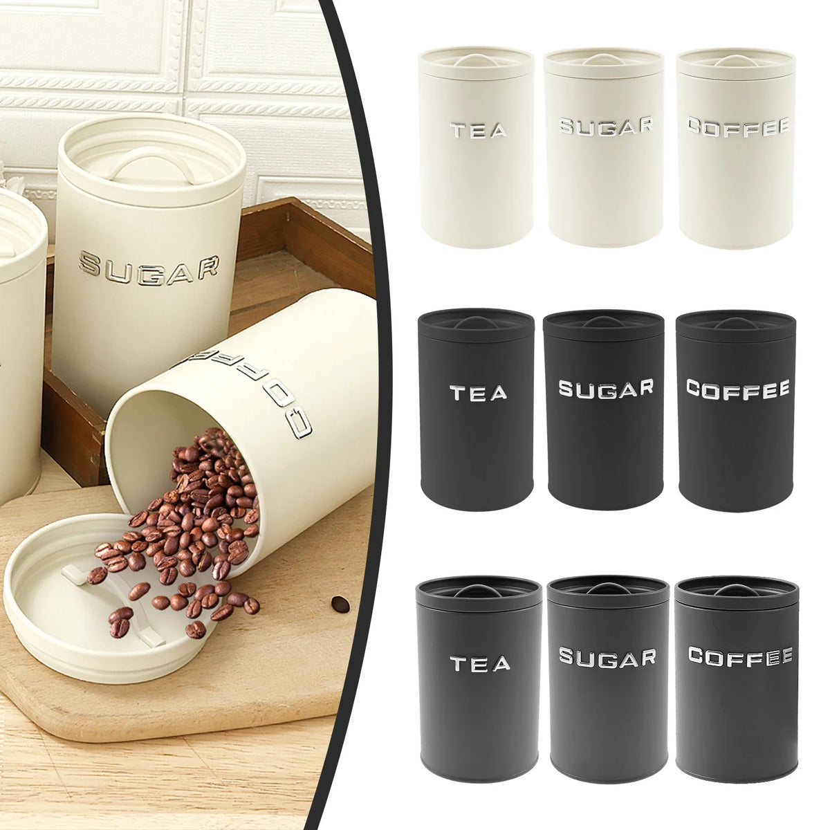 Tea Coffee Sugar Canister Jar Metal Round Container