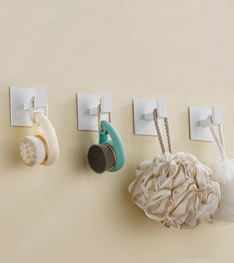 White Wall Hook Adhesive Towel Holder No Drill
