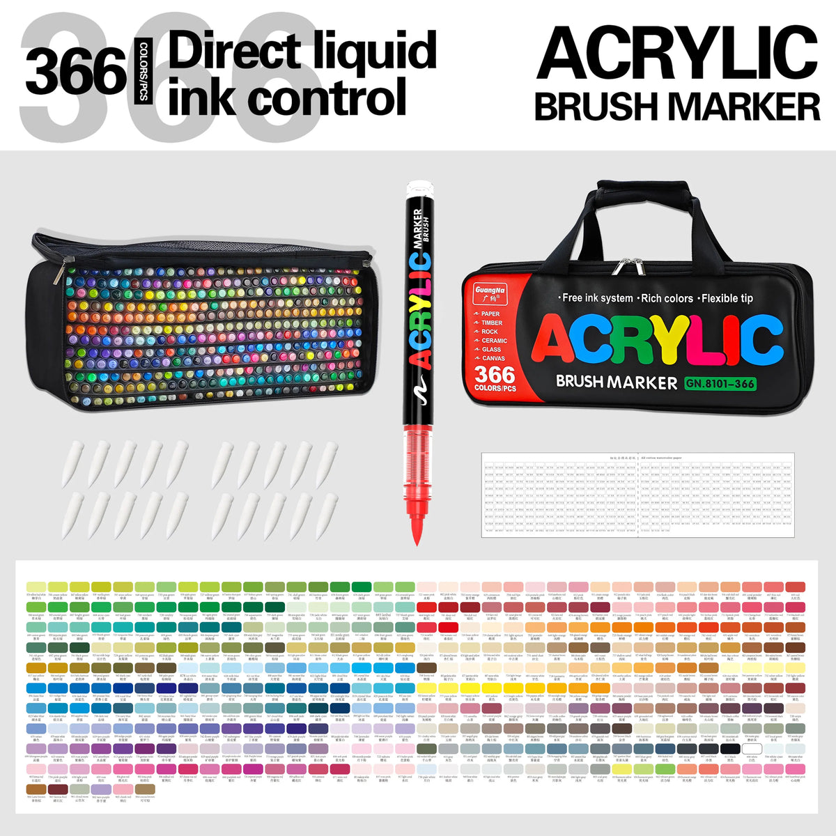 Gn 366 Colors Acrylic Paint Pens Markers Brush