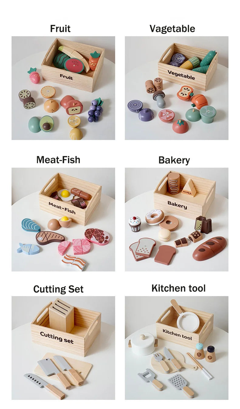 Wooden Pretend Play Toys Cutting Food Fruit Vegetable