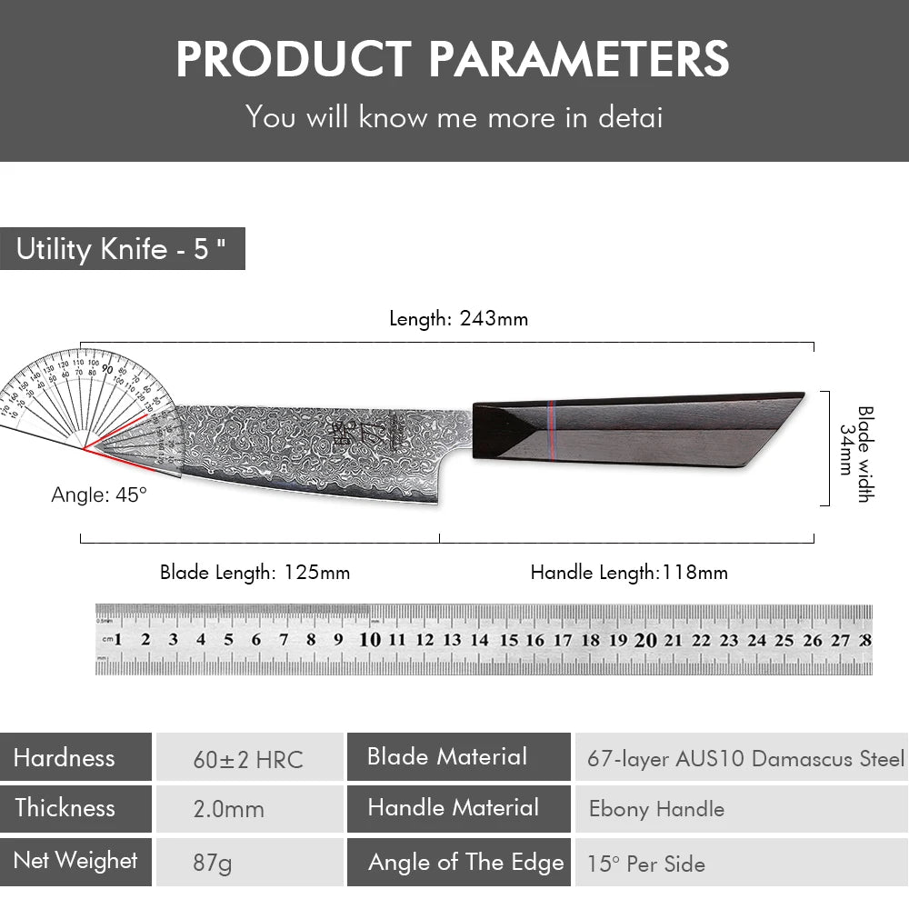 Utility Knife Damascus Professional Japanese Chef Knives Cut