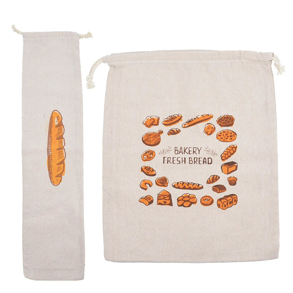 Reusable Drawstring Linen Bread Bags Large Washable Storage