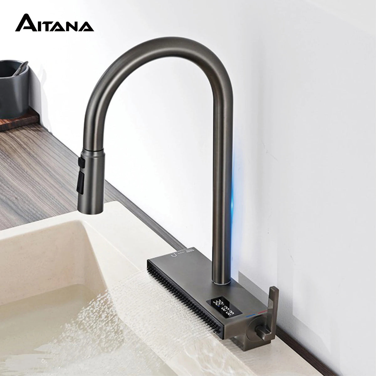 Luxury Gunmetal Brass Led Digital Display Faucet Hole