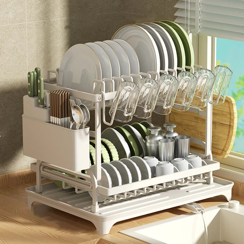 Dish Drying Rack Double-Layer Tray Storage Rack Sturdy