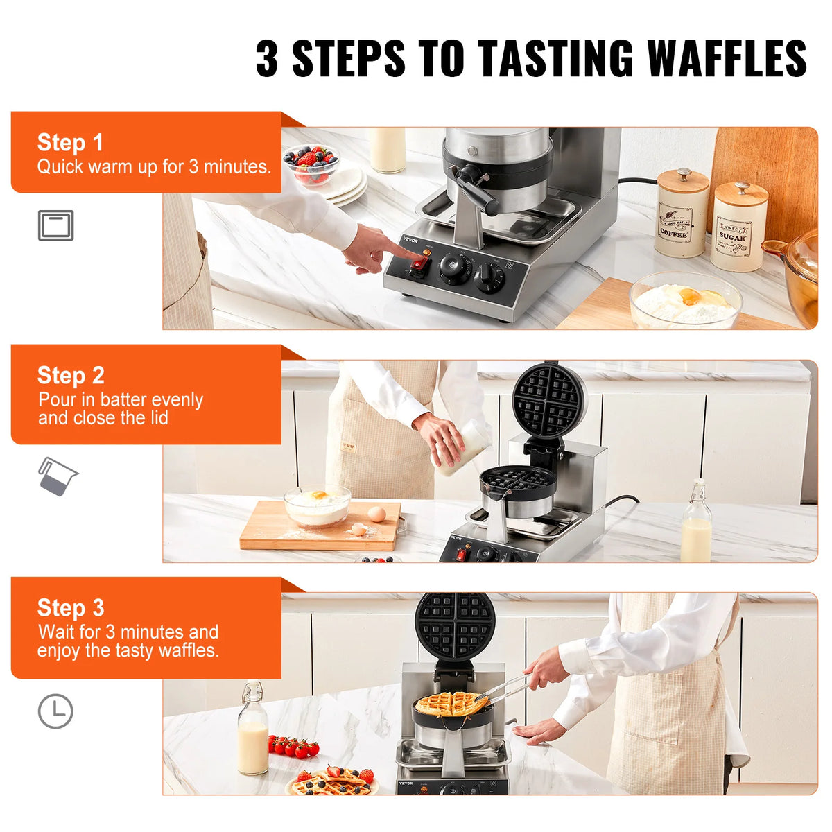 Succebuy Electric Waffle Maker Stainless Steel Round Waffle