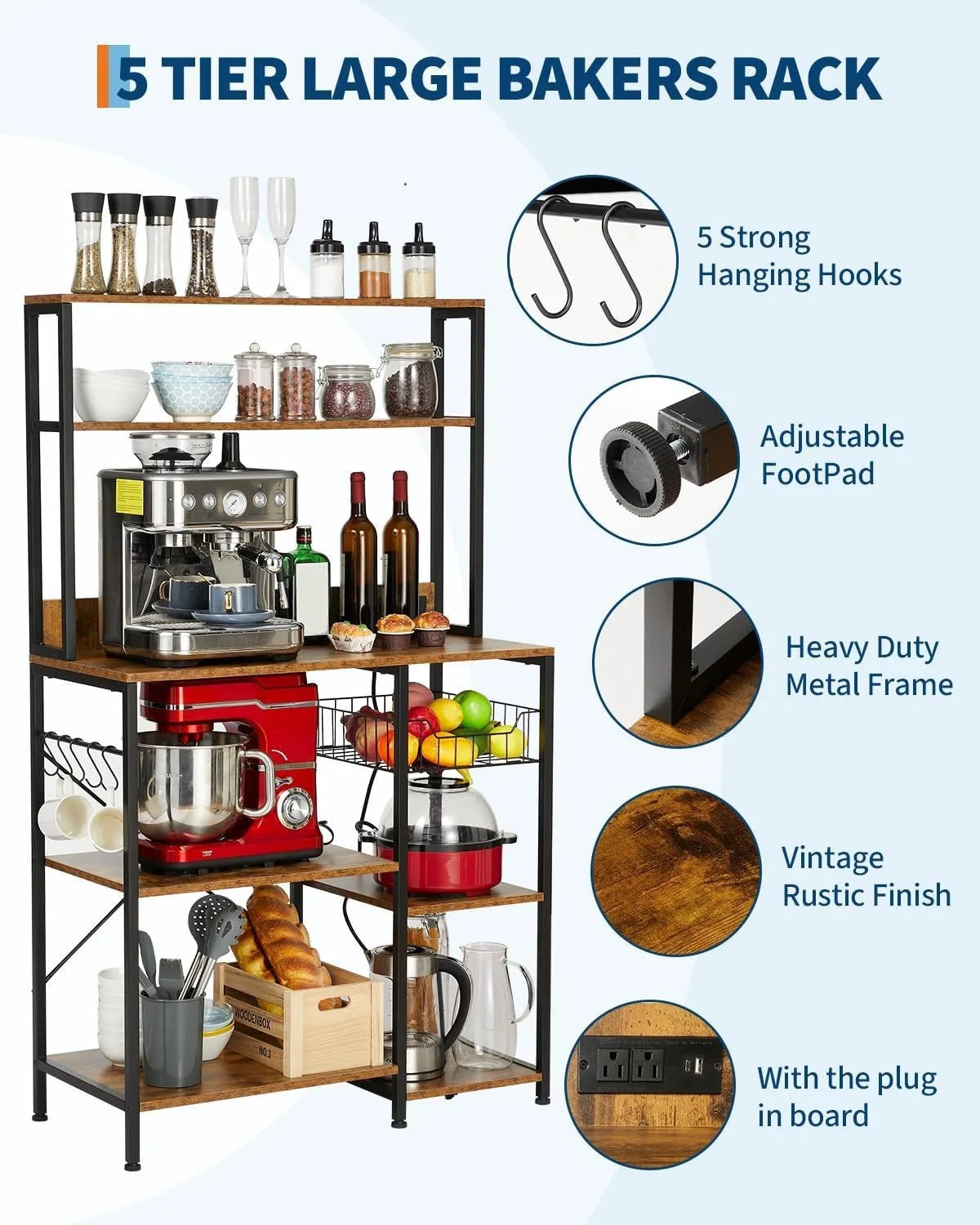35 Inch Baker Rack Power Outlet Tier Microwave