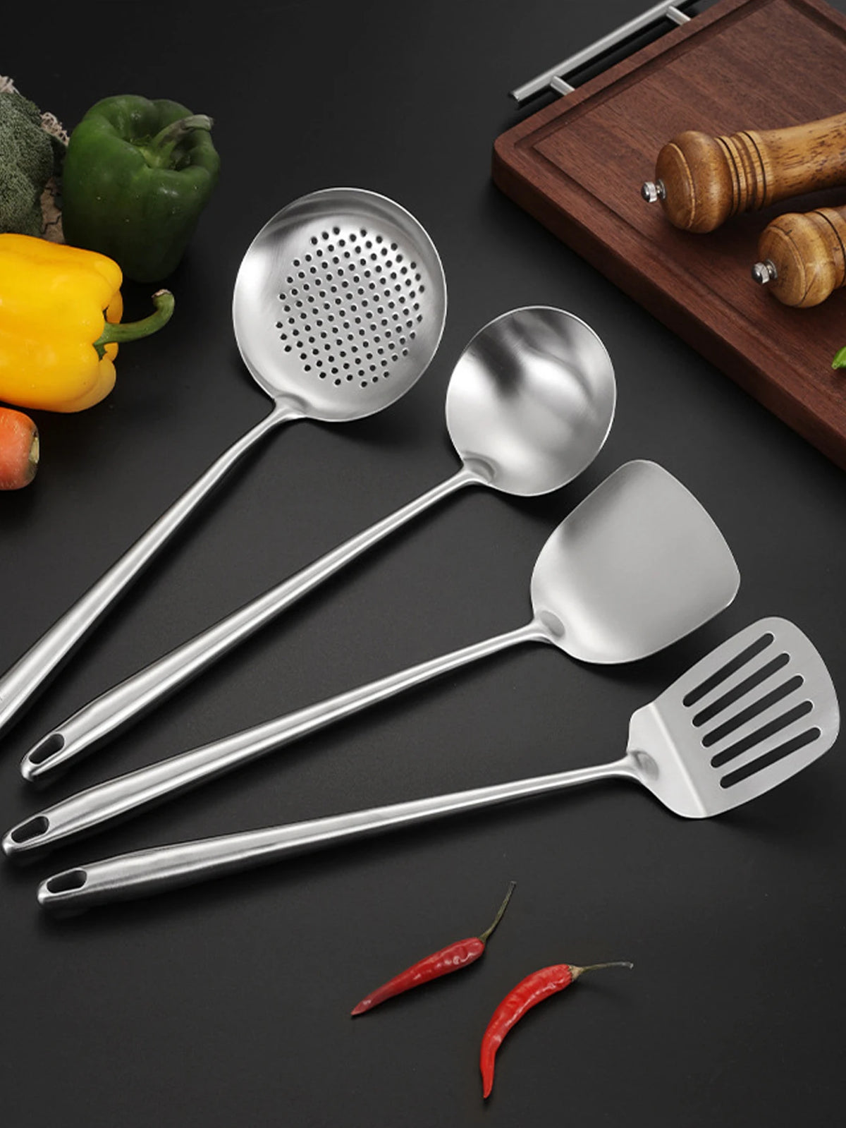 316 Stainless Steel Wok Spatula Metal Utensils Slotted
