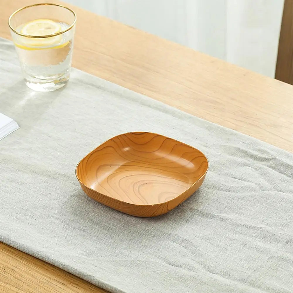 10pcs Japanese-Style Plastic Dish Simple Imitation Wood Grain