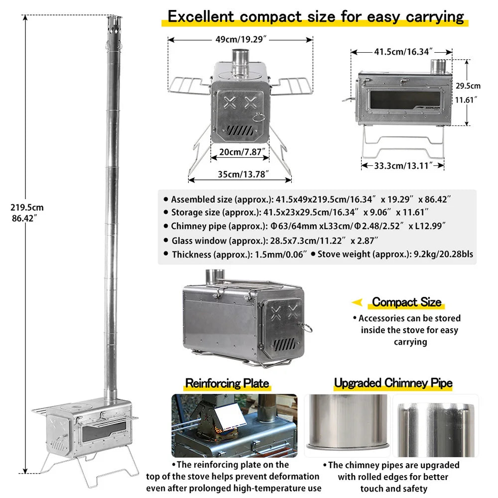 Soomloom Stainless Steel Firewood Stove Side Shelf Firewood