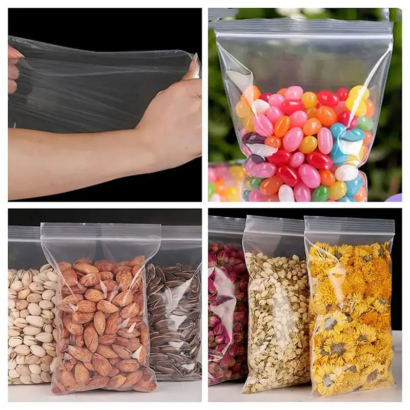 100pcs Thicken Zipper Sealed Bags Clear Plastic Storage