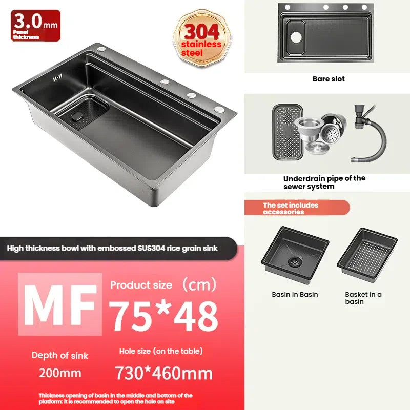 Stainless Steel Sink Gray Large Slot Wash Vegetables