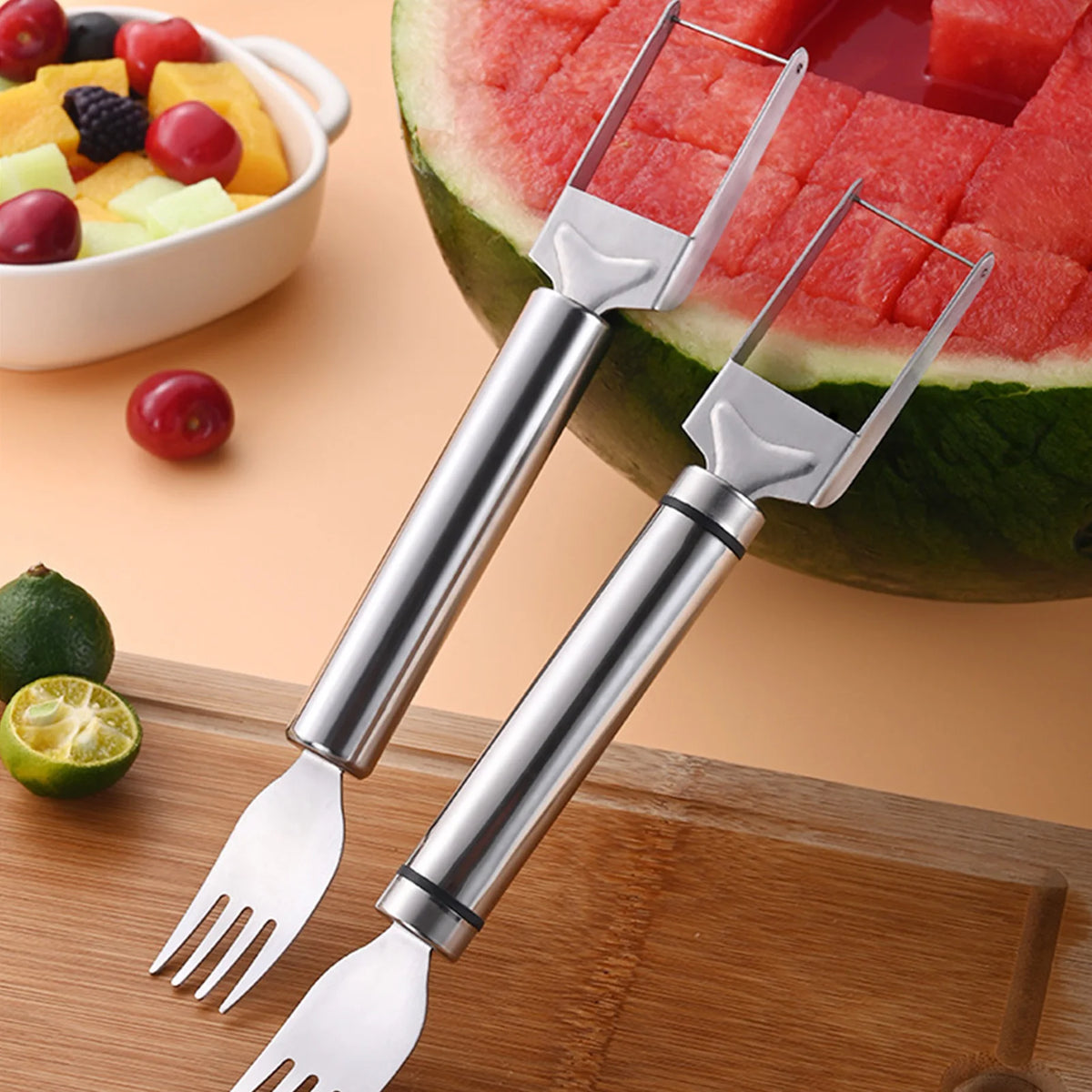 Stainless Steel Watermelon Cutting Functional Watermelon Fork