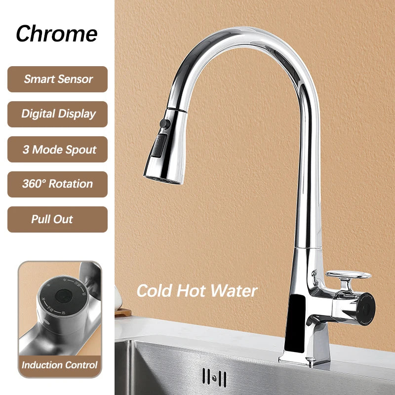 Pull Out Faucet Sensor Touchless Digital Display Water