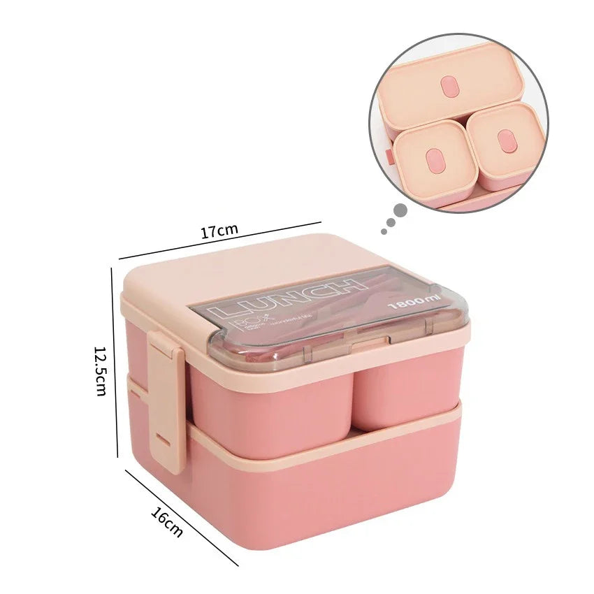 Justinlau 1100/1800ml Layer Compartment Lunch Box Kids Fork