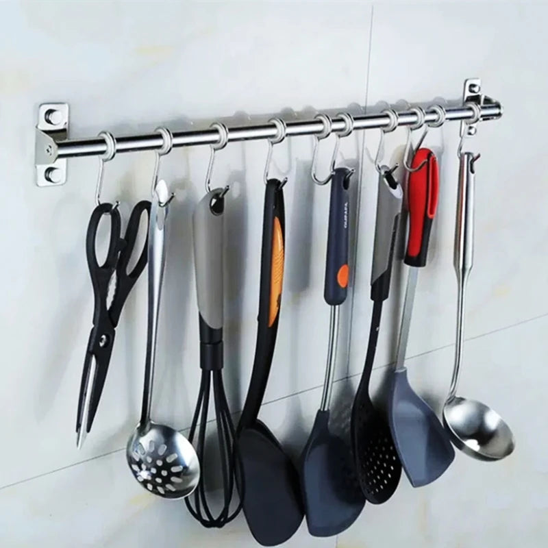 Wall Mounted Utensil Rack Stainless Steel Hanging Rail