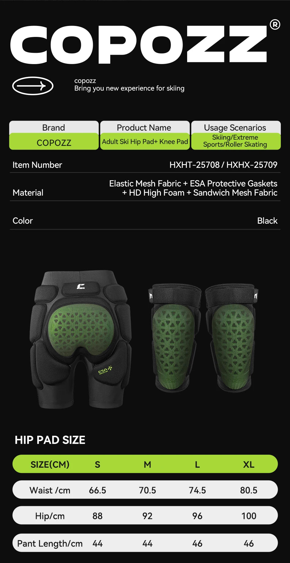Copozz Ski Knee Hip Pads Women Men Esa