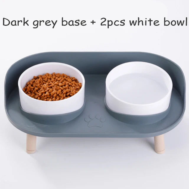 Cat Double Bowl Safety Wood Stand Silicone Mat