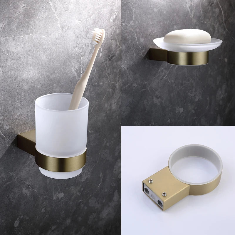 Brushed Gold Towel Ring Holder Bar Rack Brush/Paper